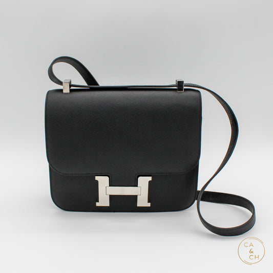 Hermès Constance 24 in Noir with Palladium Hardware, Epsom Leather, Y-Stamp 2020