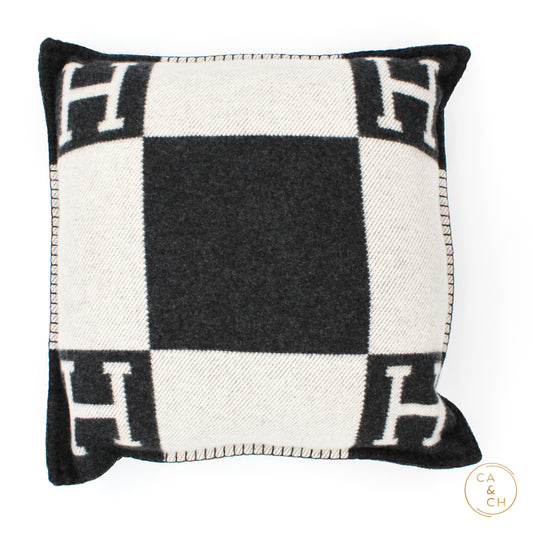 Hermès Avalon Pillow, Small Model, in Écru and Gris Foncé