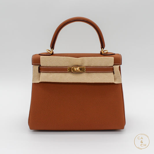 Hermes Kelly 25 Retourne Gold on Gold New W stamp 2024 - Togo Leather