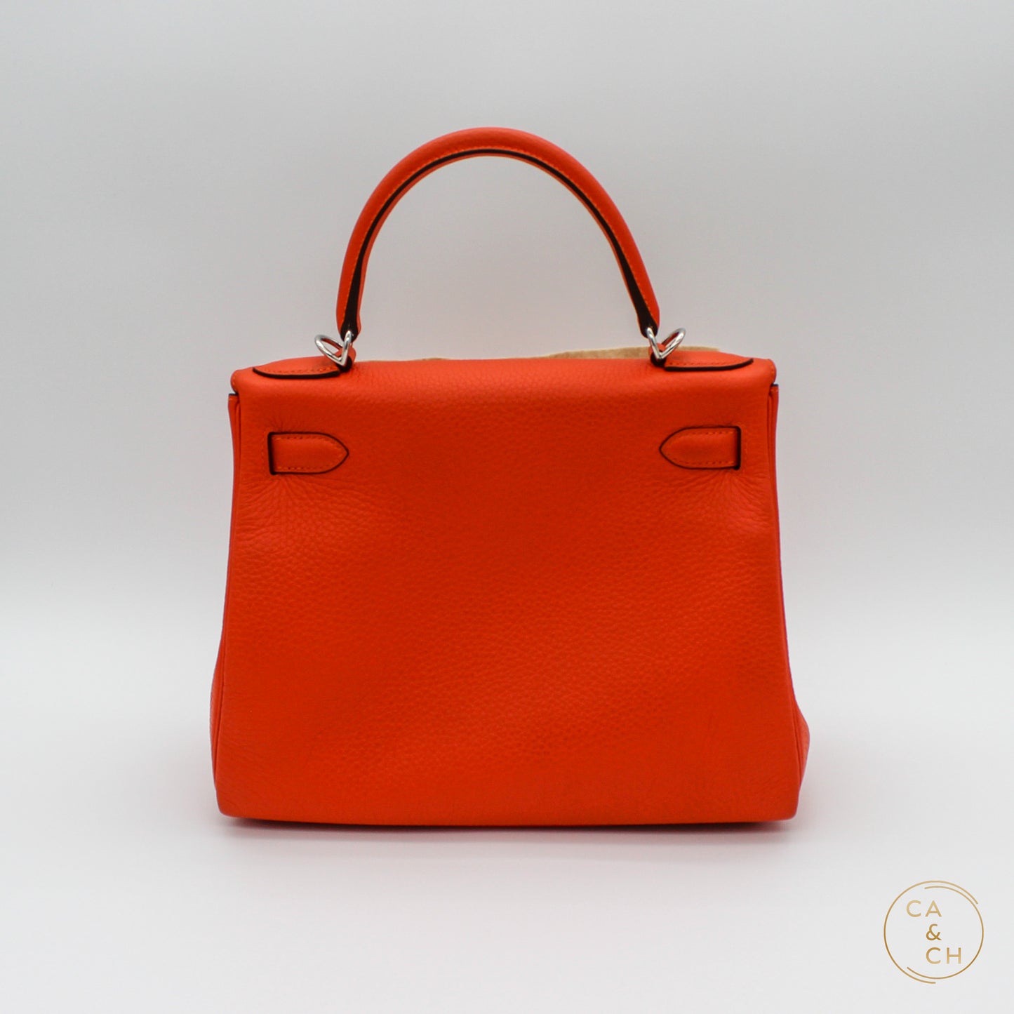 Hermès Kelly 28 Orange with Palladium Hardware in Clemence Leather Retourne U stamp