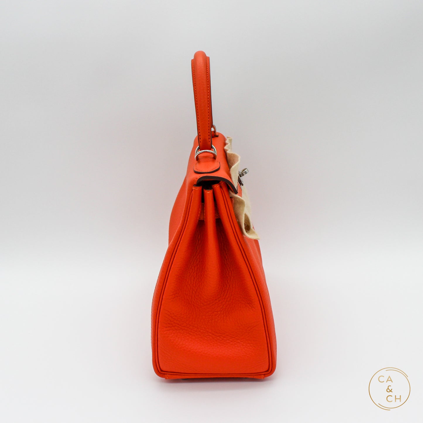 Hermès Kelly 28 Orange with Palladium Hardware in Clemence Leather Retourne U stamp