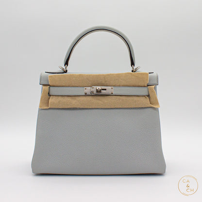 Hermès Kelly 28 in Blue Pale Togo Leather with Palladium Hardware, U-Stamp