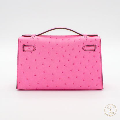 Hermès Kelly Pochette in Bubblegum Ostrich Leather with Palladium Hardware, W-Stamp (2024)