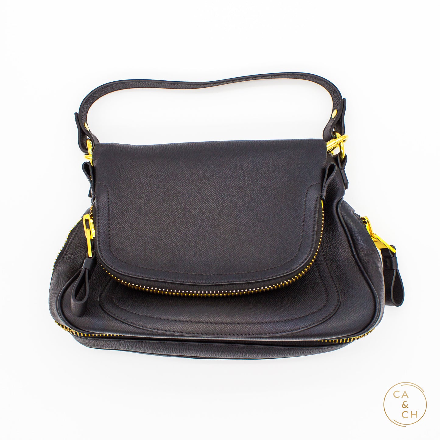 Tom Ford Grain Leather Jennifer Large Double Strap Bag Black