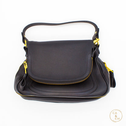 Tom Ford Grain Leather Jennifer Large Double Strap Bag Black