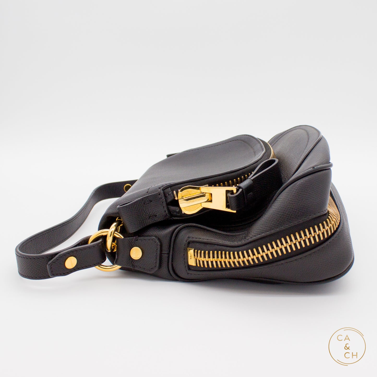 Tom Ford Grain Leather Jennifer Large Double Strap Bag Black