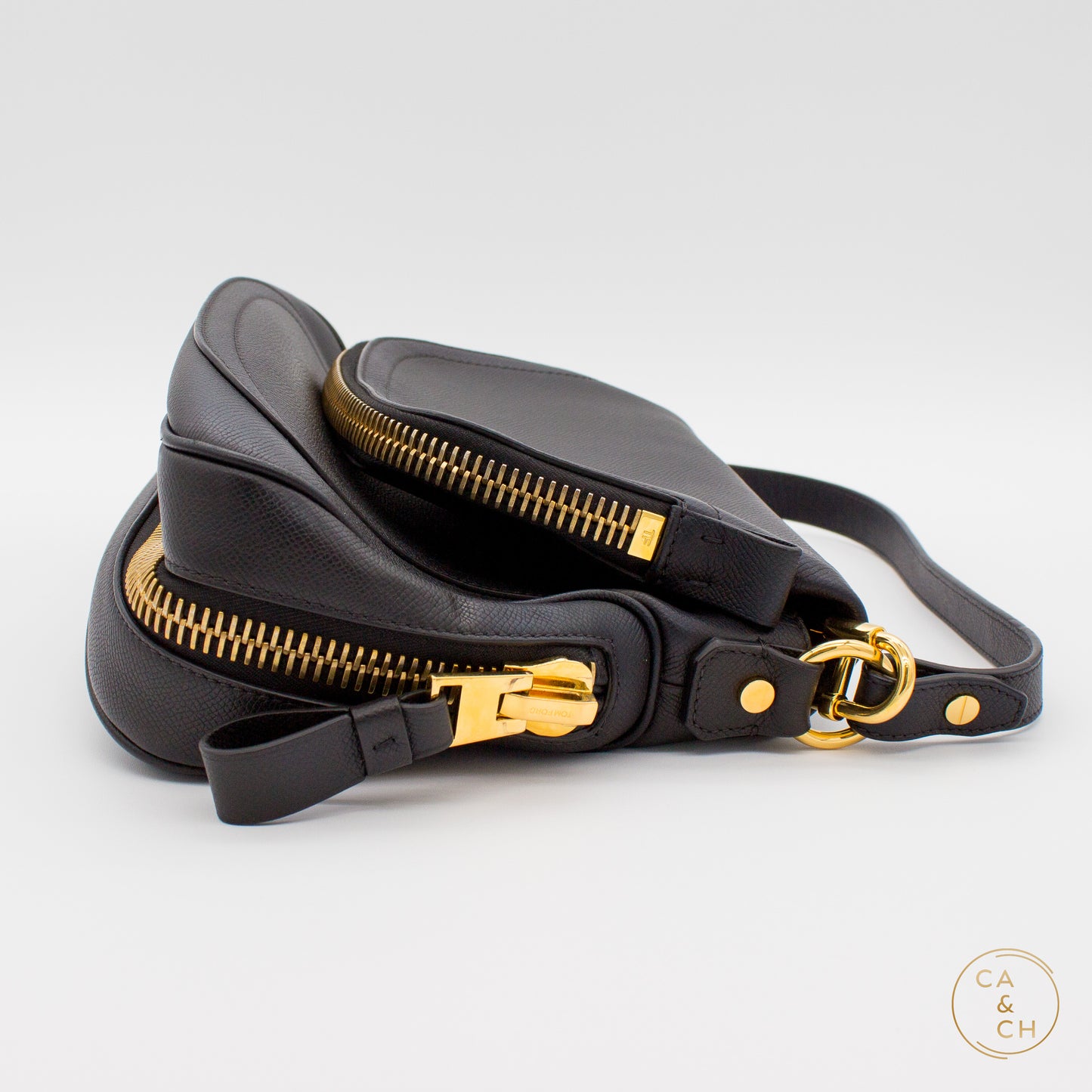 Tom Ford Grain Leather Jennifer Large Double Strap Bag Black