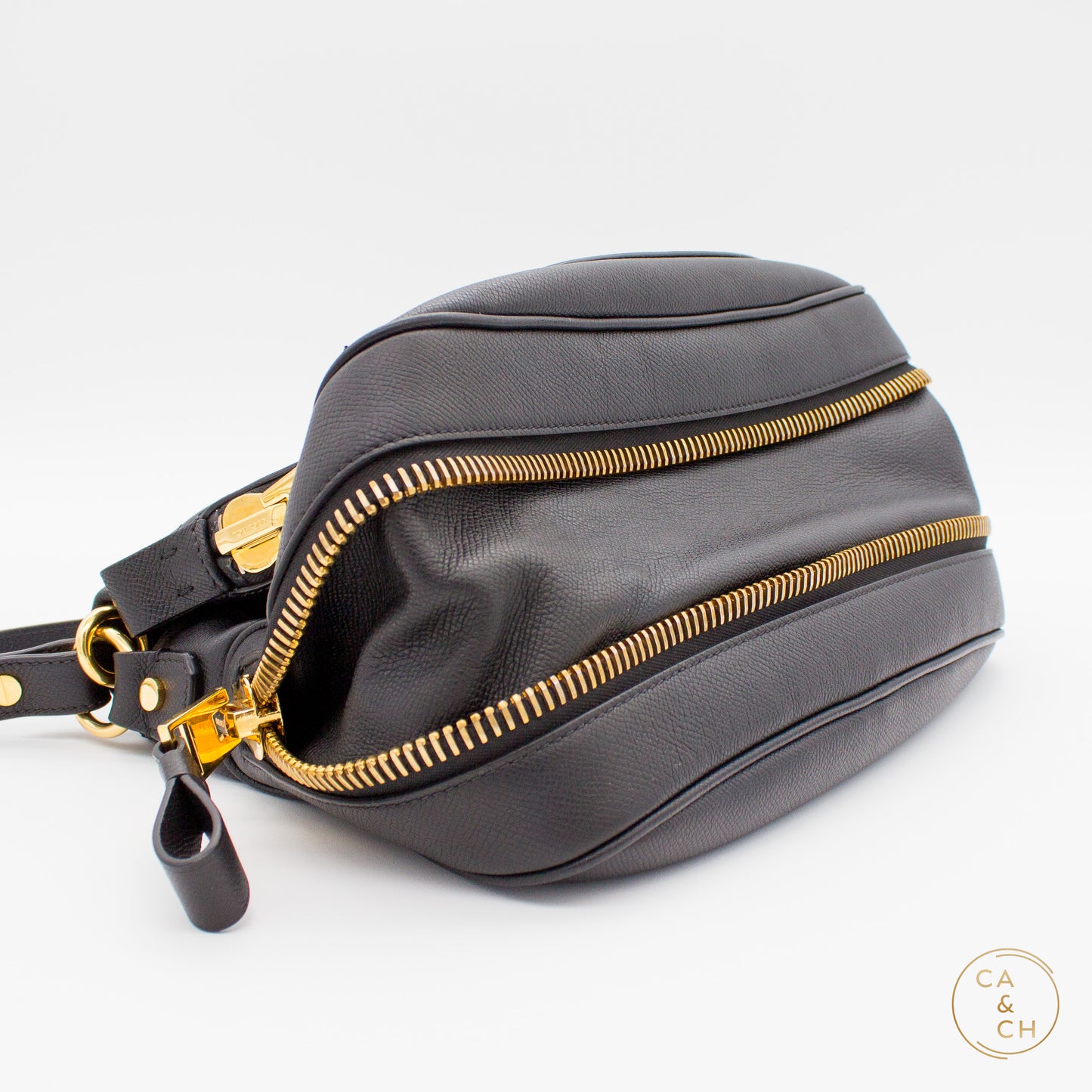 Tom Ford Grain Leather Jennifer Large Double Strap Bag Black