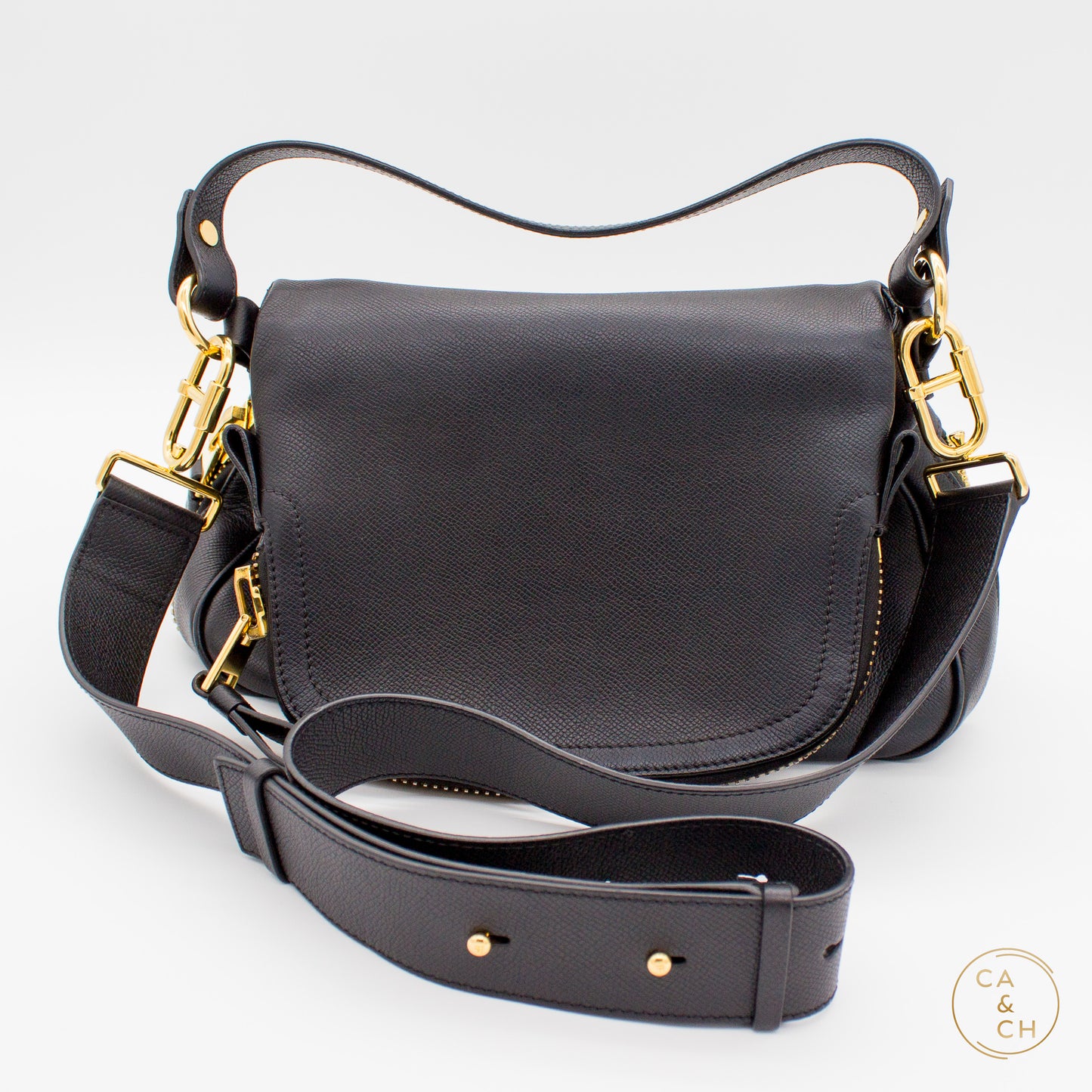 Tom Ford Grain Leather Jennifer Large Double Strap Bag Black