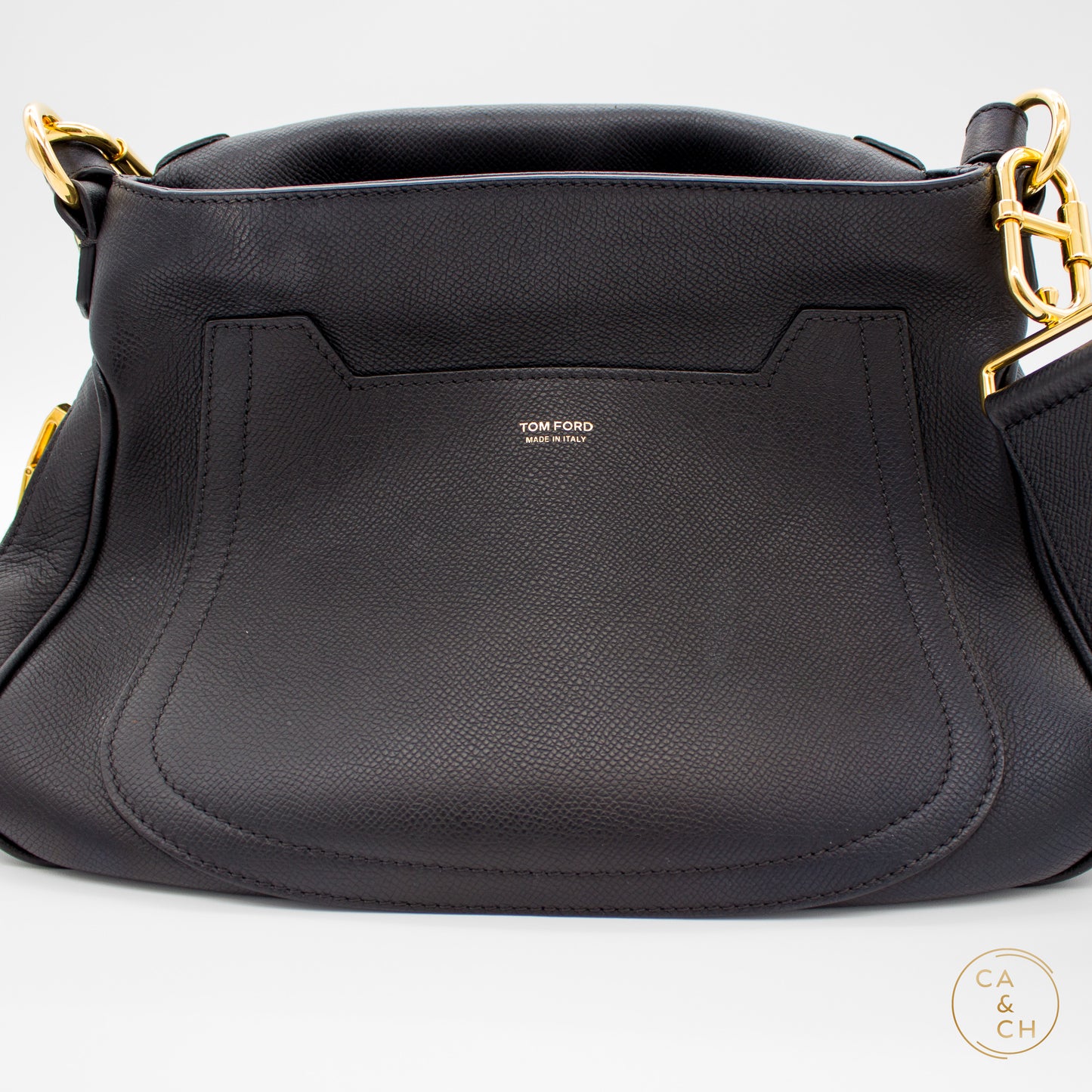 Tom Ford Grain Leather Jennifer Large Double Strap Bag Black