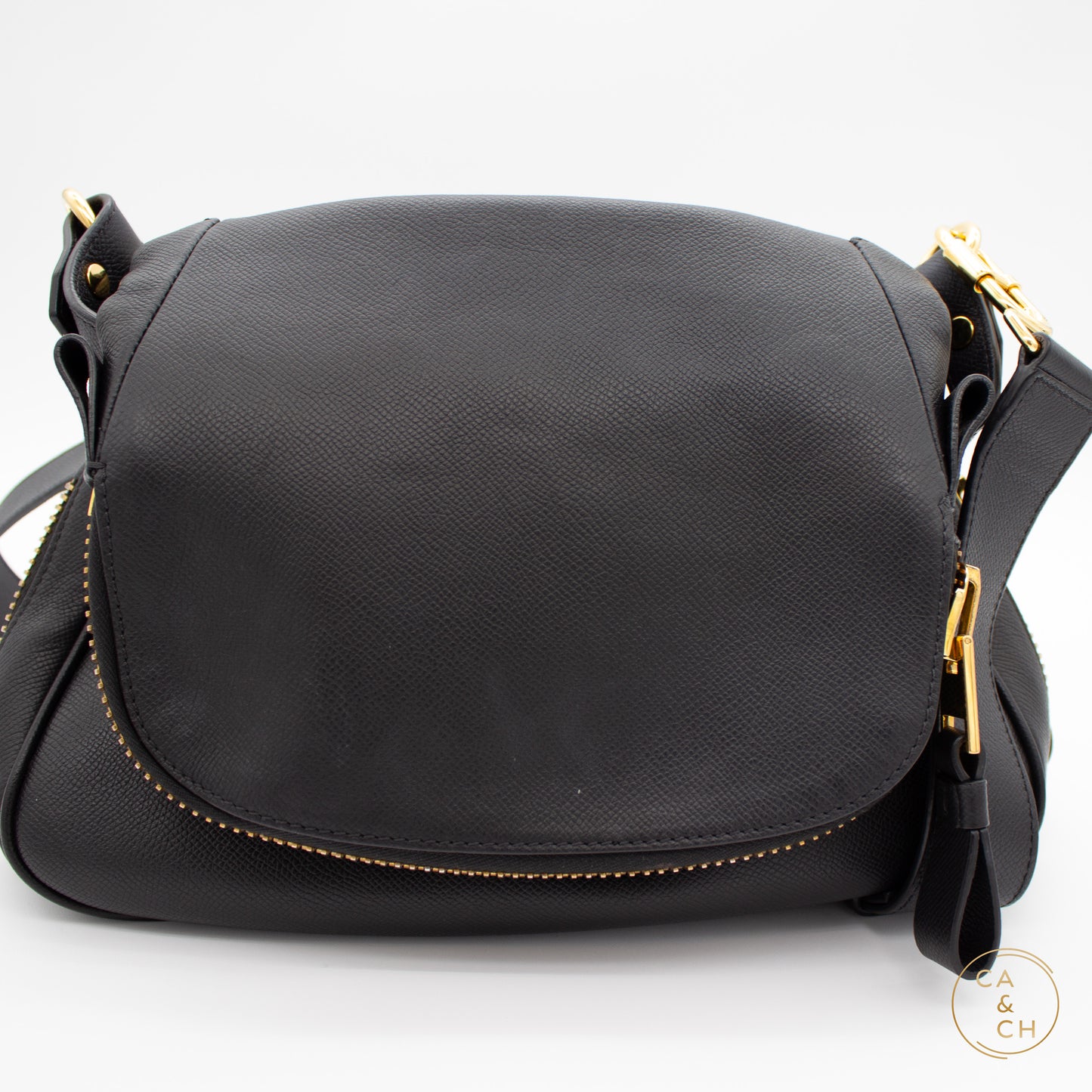 Tom Ford Grain Leather Jennifer Large Double Strap Bag Black
