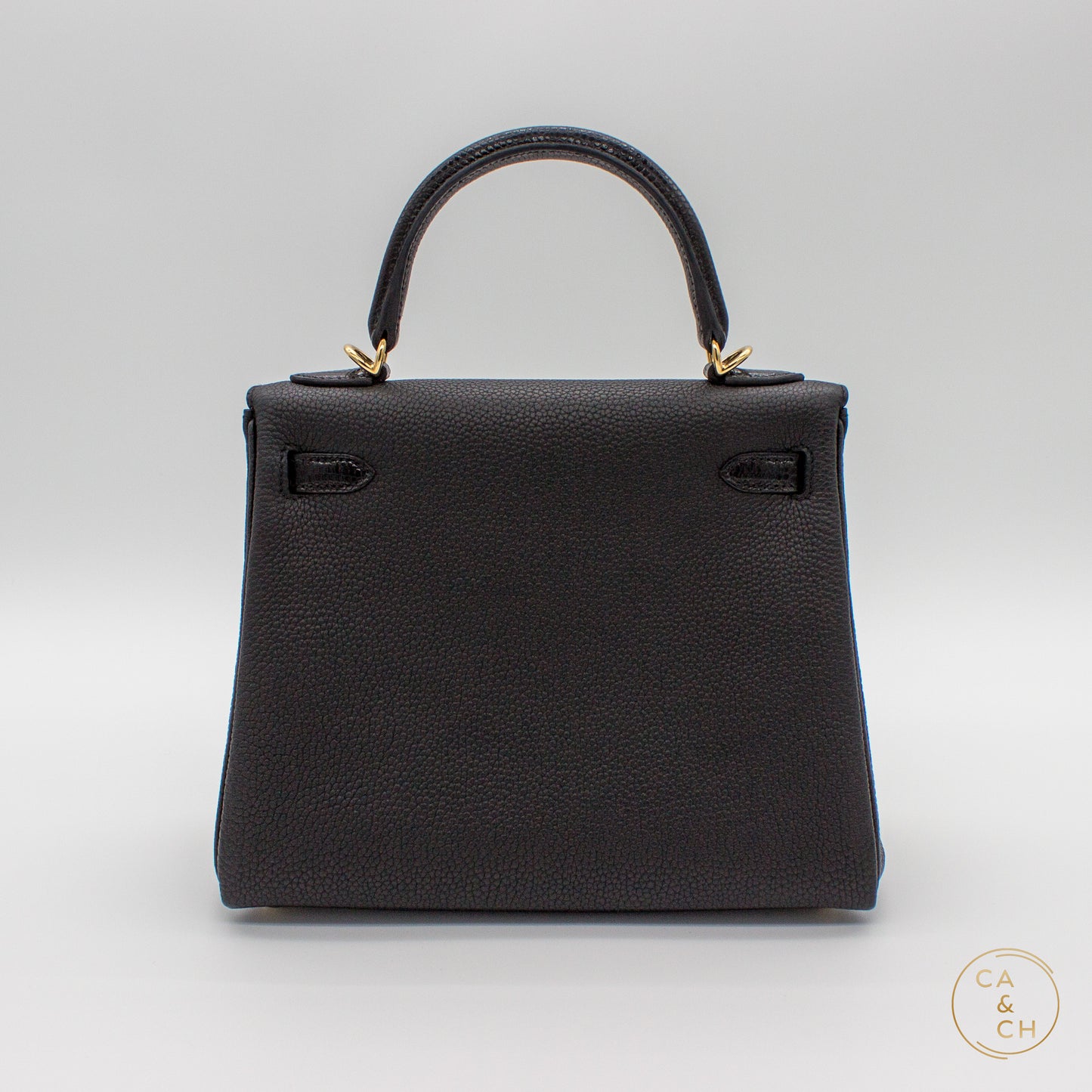 Hermès Kelly 25 Touch II Retourne in Noir with Lizard and Gold Hardware U-stamp 2023