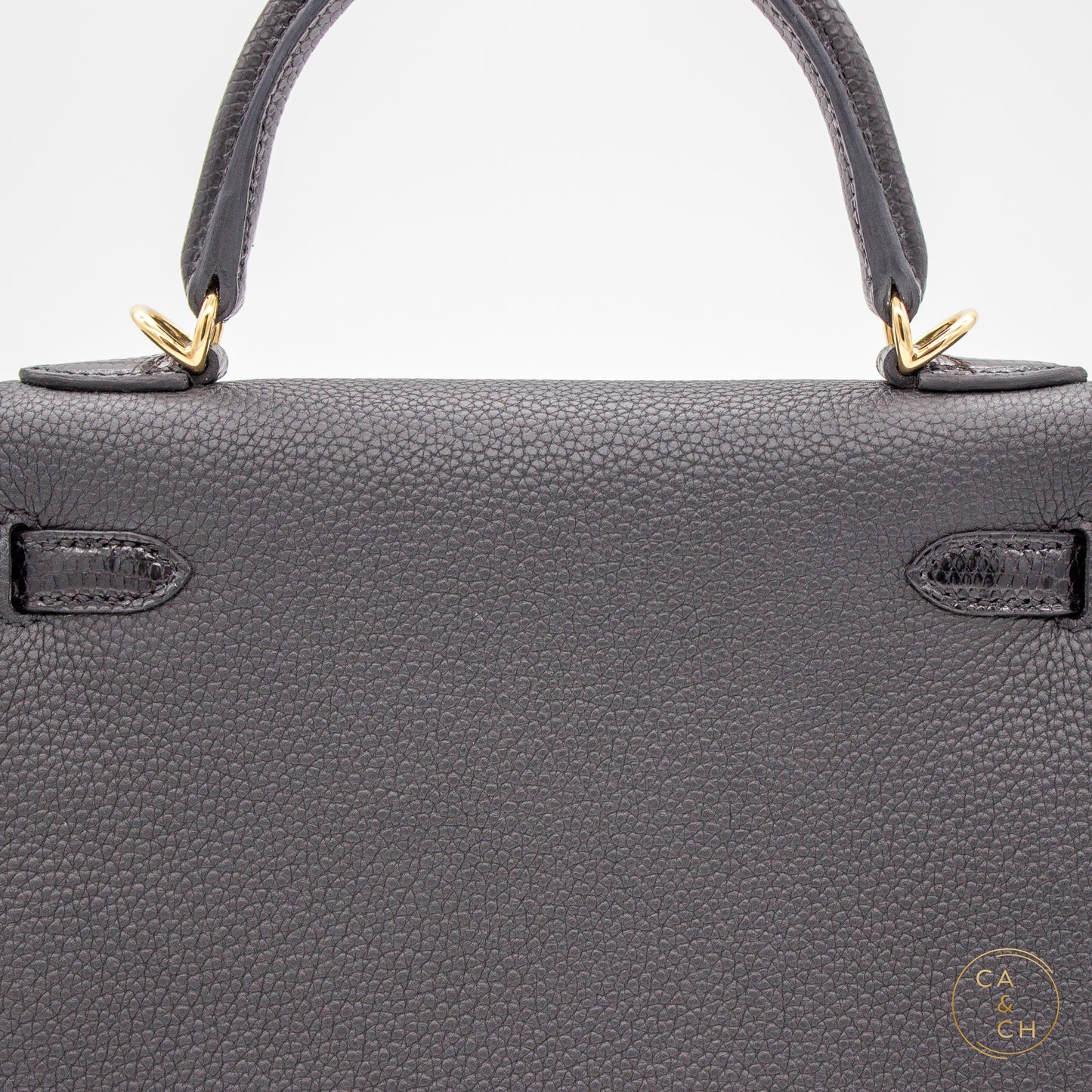 Hermès Kelly 25 Touch II Retourne in Noir with Lizard and Gold Hardware U-stamp 2023