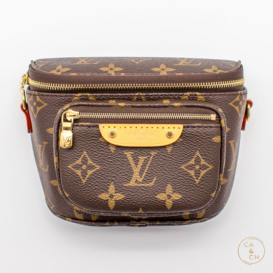 Louis Vuitton Mini Bumbag in Monogram Canvas with Natural Cowhide Trim and Gold Hardware