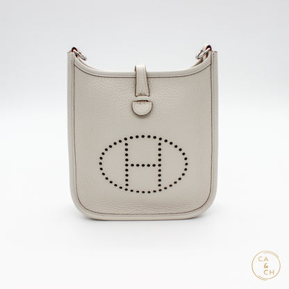 Hermes Mini Evelyne 16 in Gris Pale with Palladium Hardware - Taurillon Clemence Leather