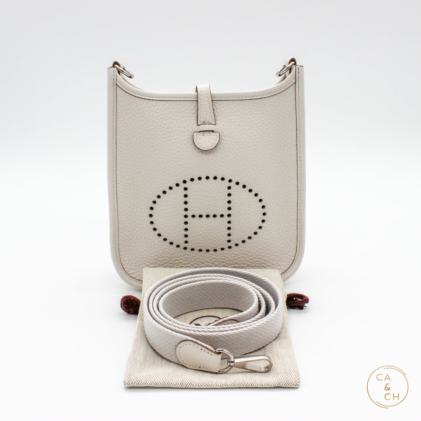 Hermes Mini Evelyne 16 in Gris Pale with Palladium Hardware - Taurillon Clemence Leather