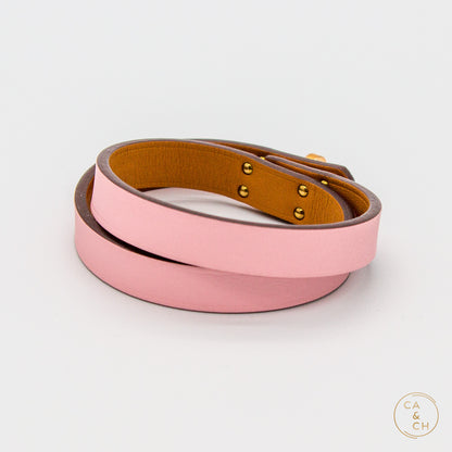 Hermès Mini Kelly Double Tour Bracelet in Rose Sakura Swift Calfskin with Gold Hardware – Size T2
