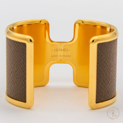Hermès Olympe Cuff Bracelet in Box Calfskin Etoupe with Gold Hardware - Size T2
