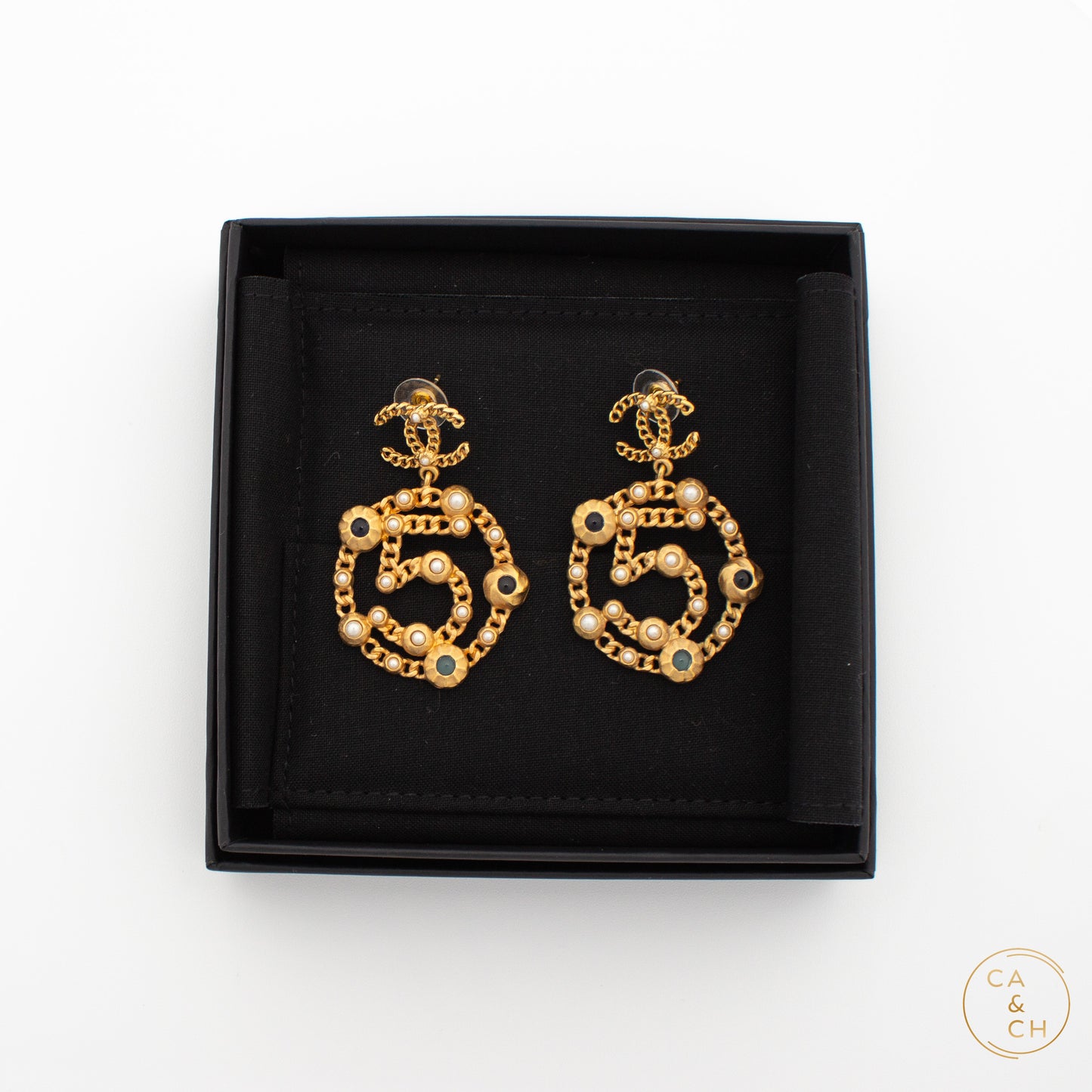 Chanel No. 5 Earrings with Pearls and Gold-Tone Metal