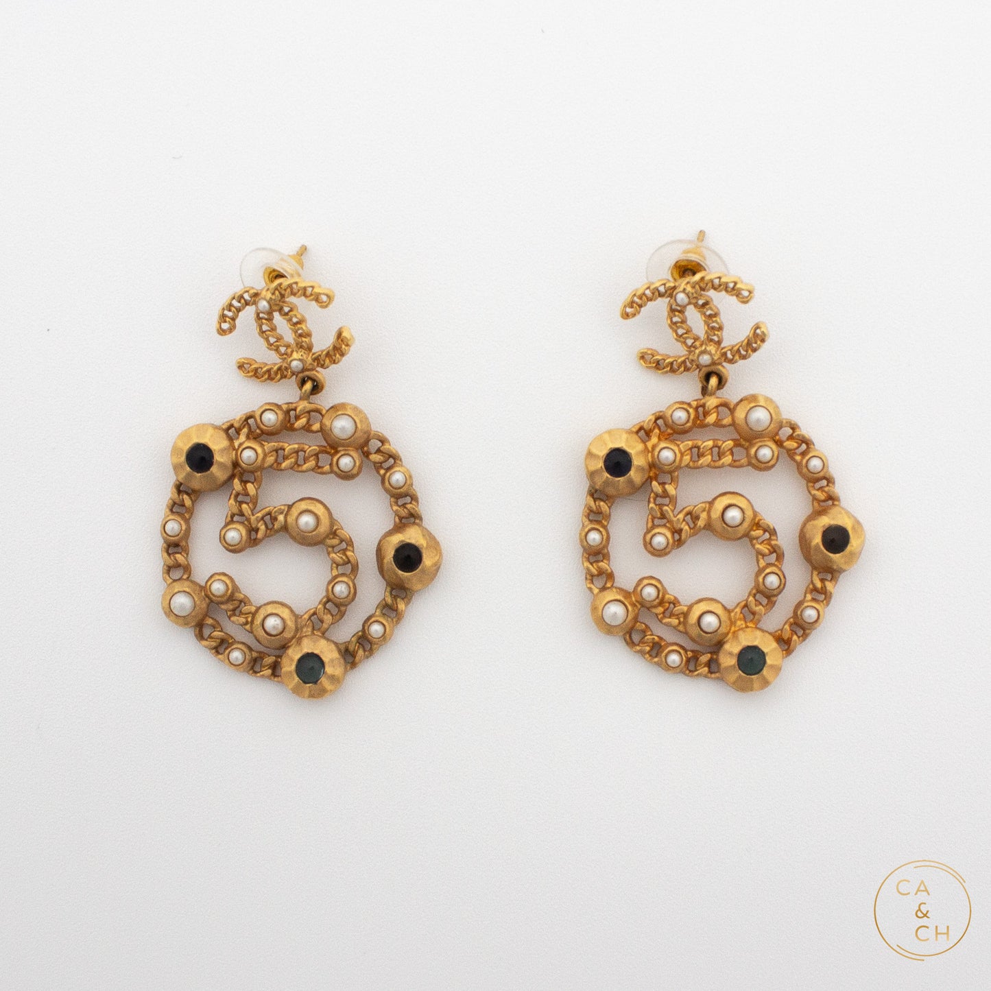 Chanel No. 5 Earrings with Pearls and Gold-Tone Metal