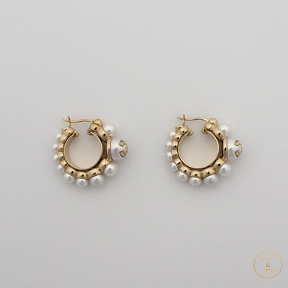 Chanel Pearl Hoop Earrings with Gold-Tone Metal