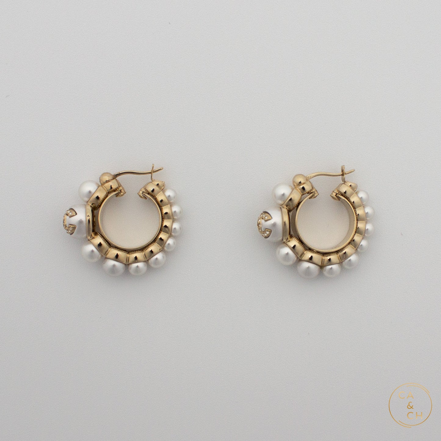 Chanel Pearl Hoop Earrings with Gold-Tone Metal