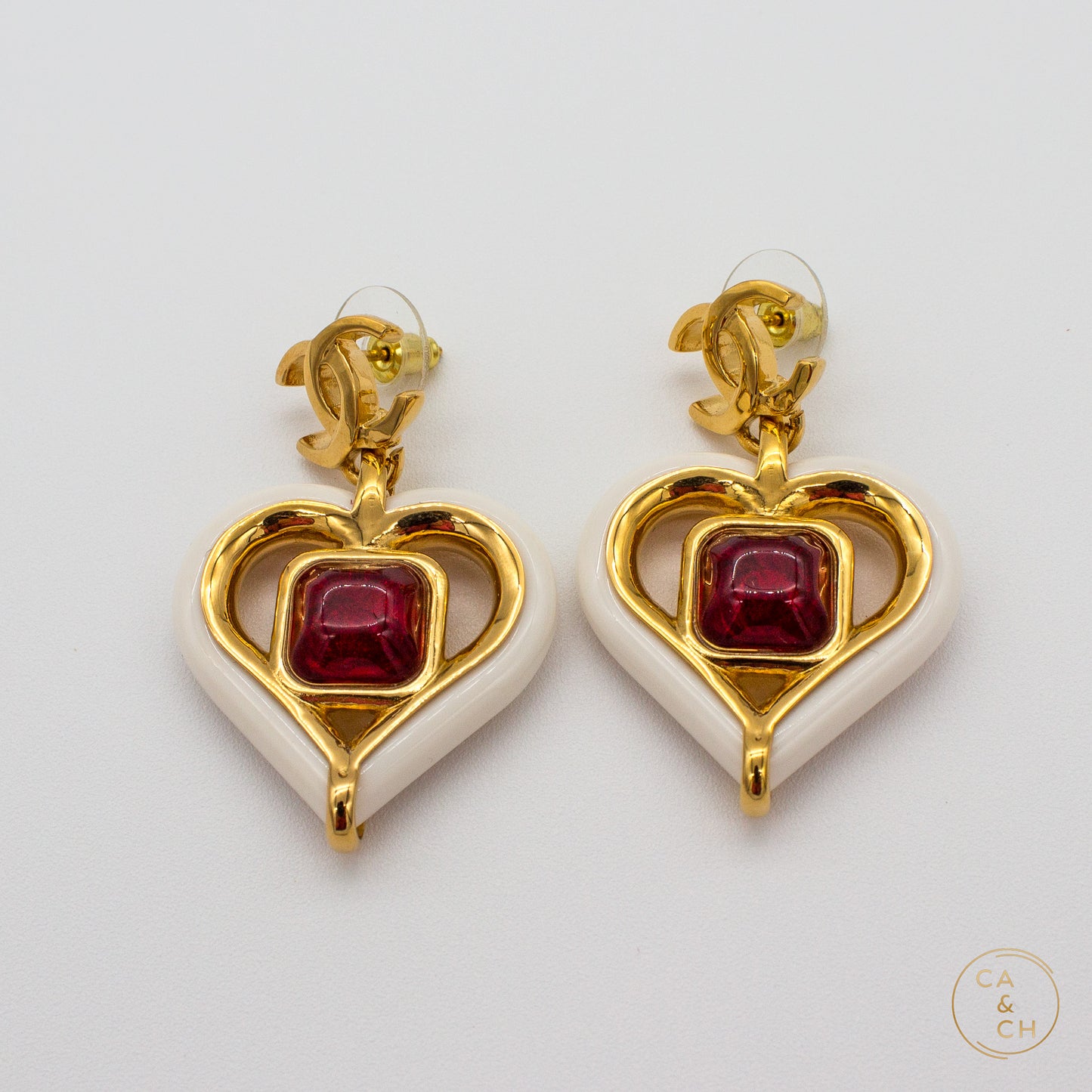 Chanel Red Heart Earrings