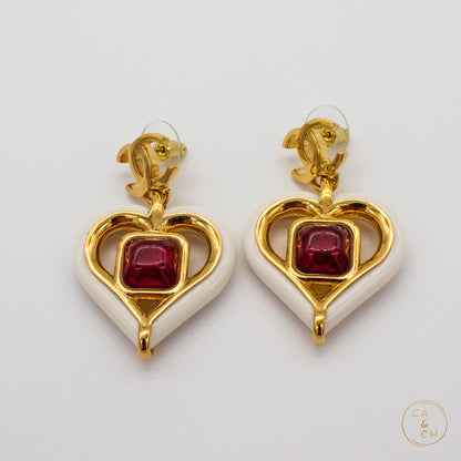 Chanel Red Heart Earrings