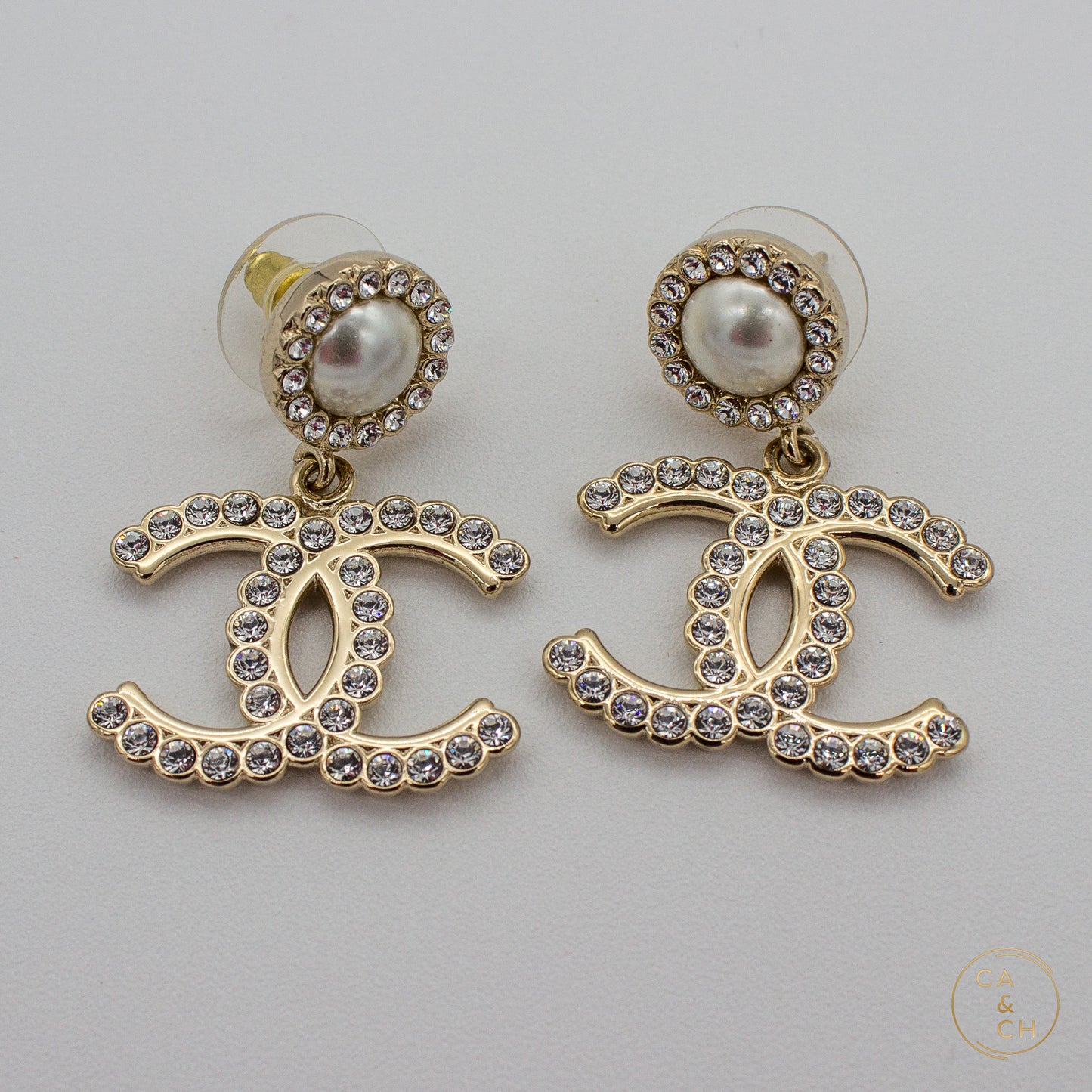 Chanel Silver Crystal Earrings with Pearl