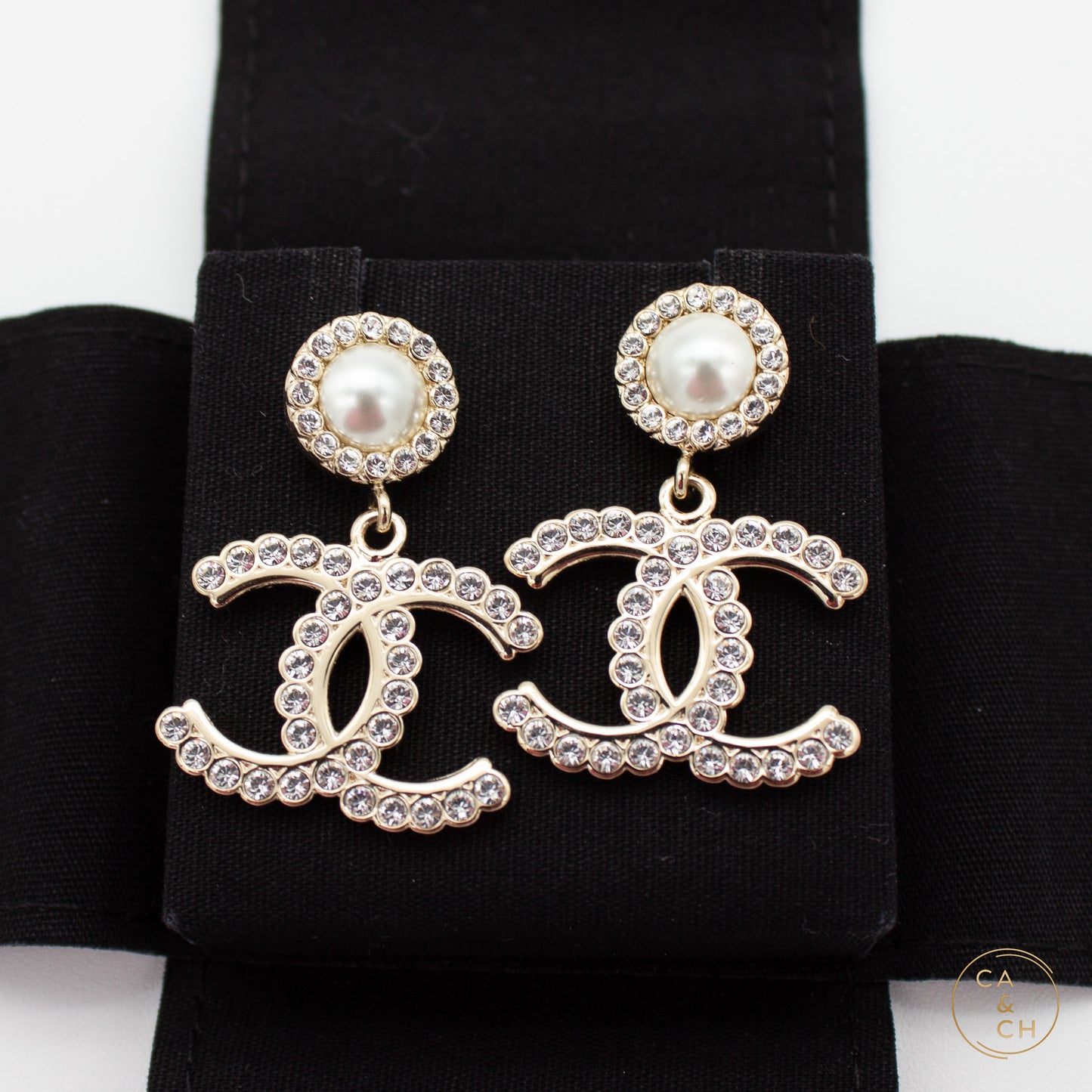 Chanel Silver Crystal Earrings with Pearl