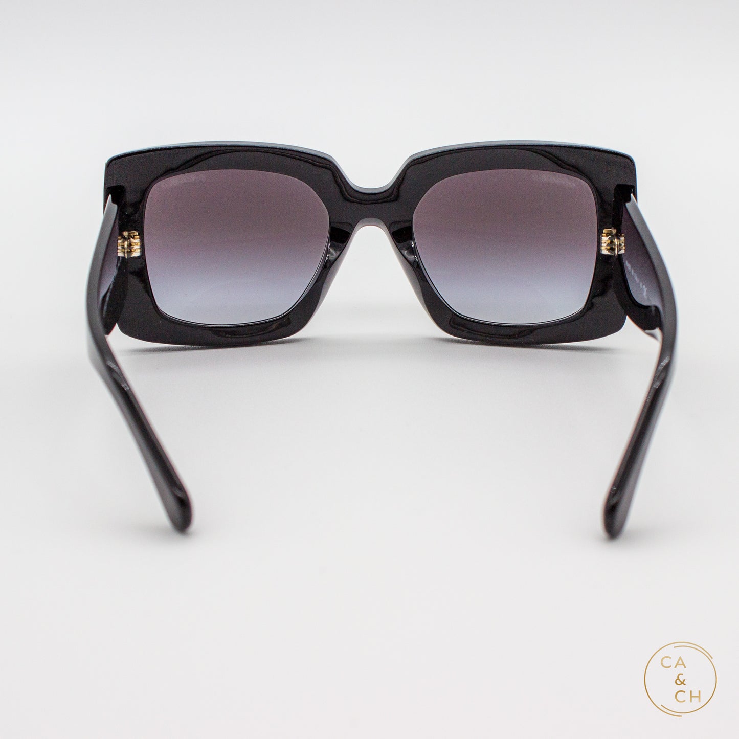 Chanel Oversized Square Butterfly Sunglasses Black with Gold Textured CC Temples