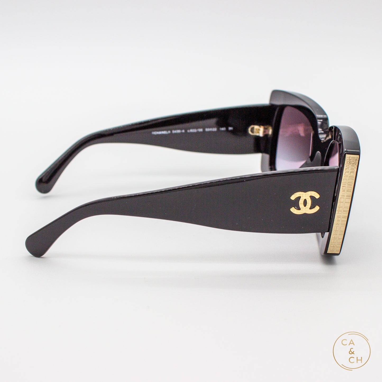 Chanel Oversized Square Butterfly Sunglasses Black with Gold Textured CC Temples