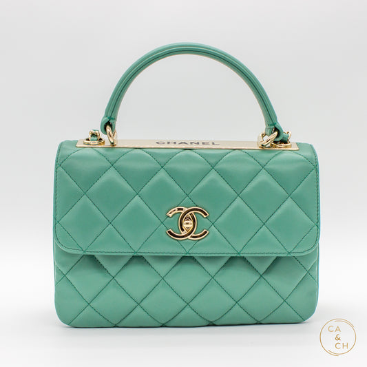 Chanel Trendy CC Top Handle Bag in Tiffany Green Lambskin with Gold Hardware