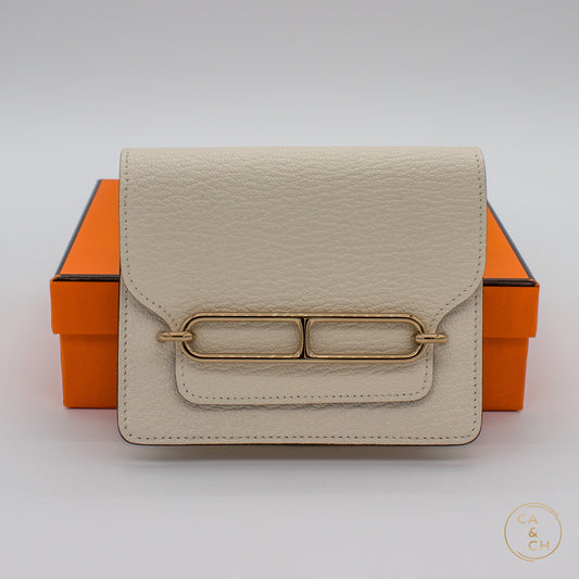 Hermès Wallet Roulis Slim Compact in Chevre Mysore Leather in Nata with Gold Hardware 2023